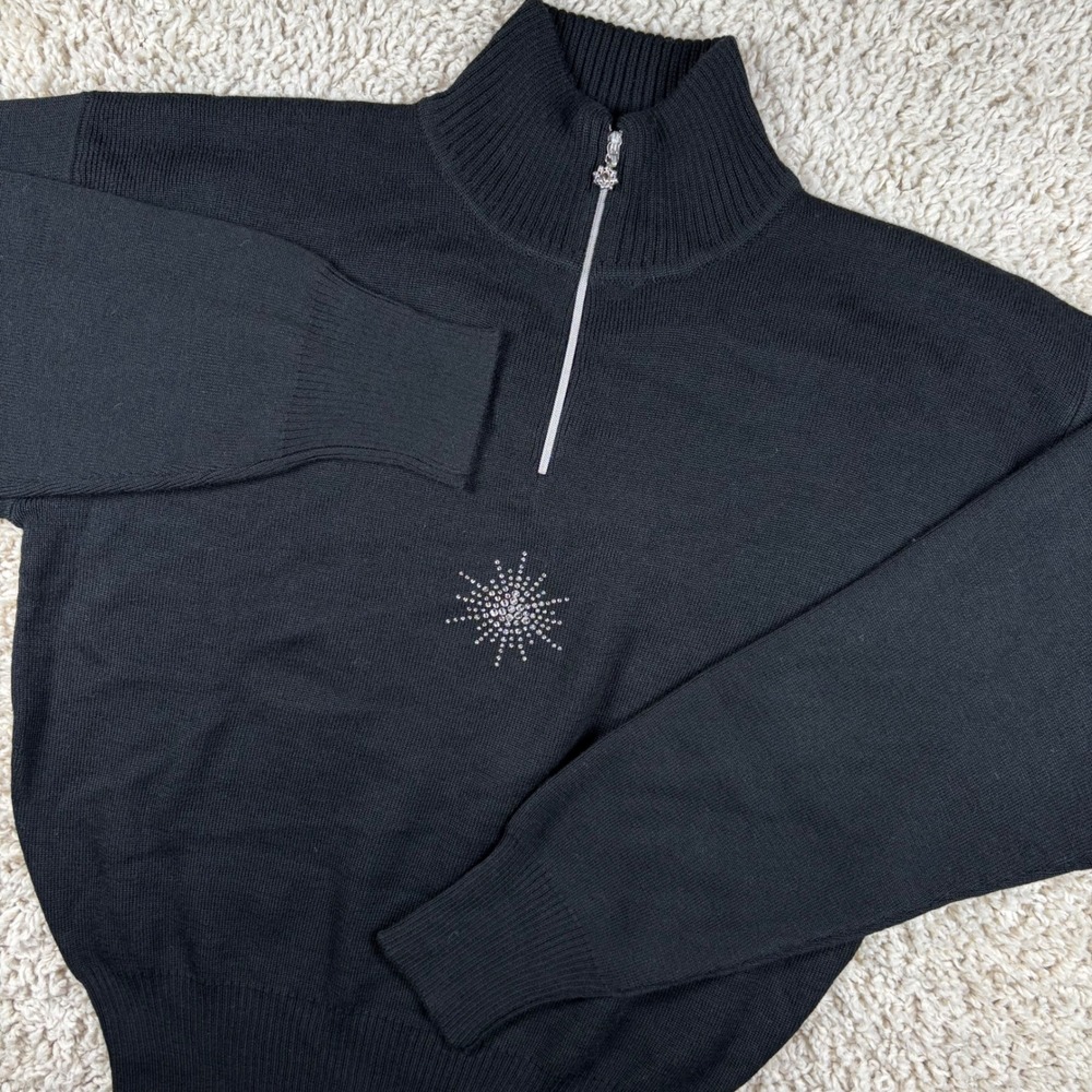 Meister NWT Twinkle Sweater Women Small Black Swarovski Crystal Quarter Zip